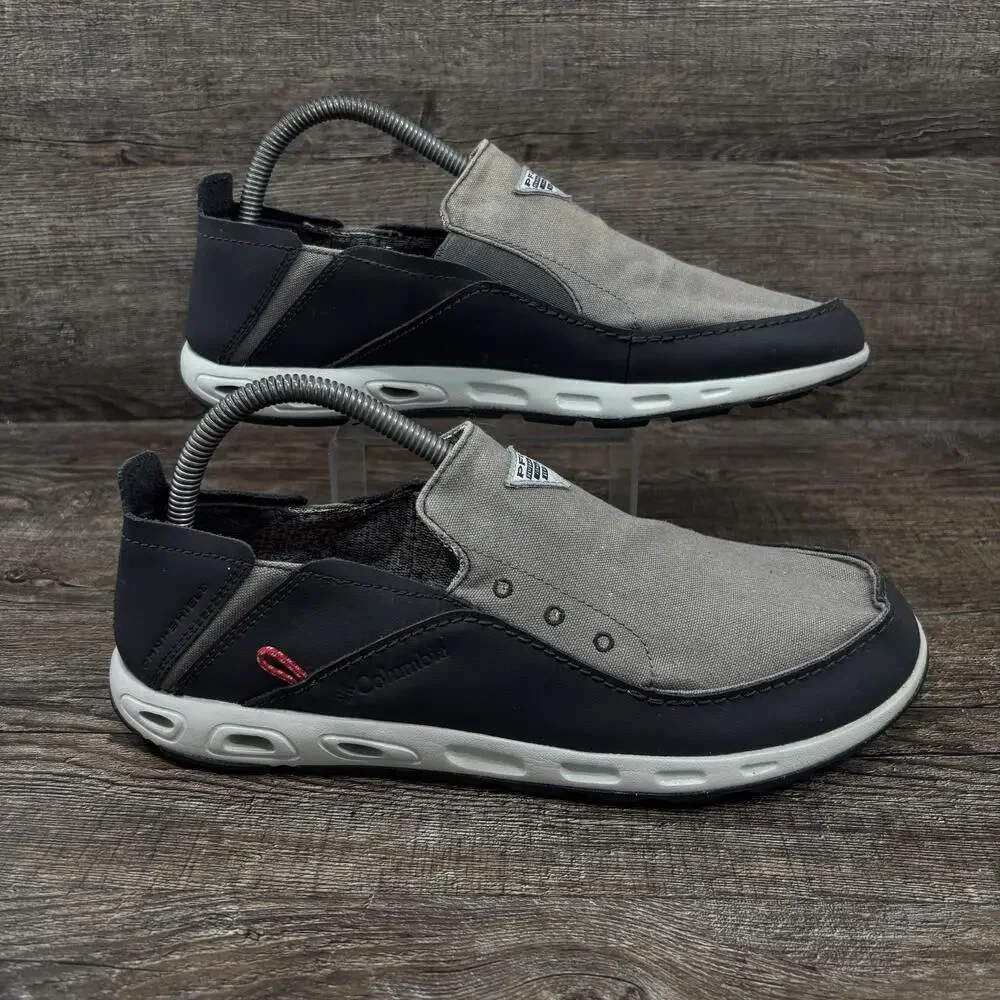 Columbia PFG Bahama Vent Boat Shoes Men's 8.5 Gray Black Canvas Slip-On Casual
